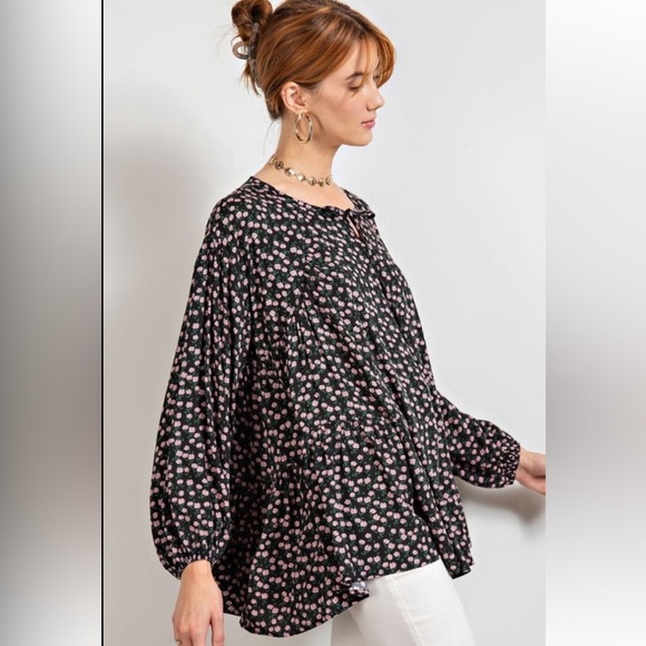196 🇺🇸 1 left EASEL FLORAL LOOSE FIT TUNIC TOP - Picture 3 of 5